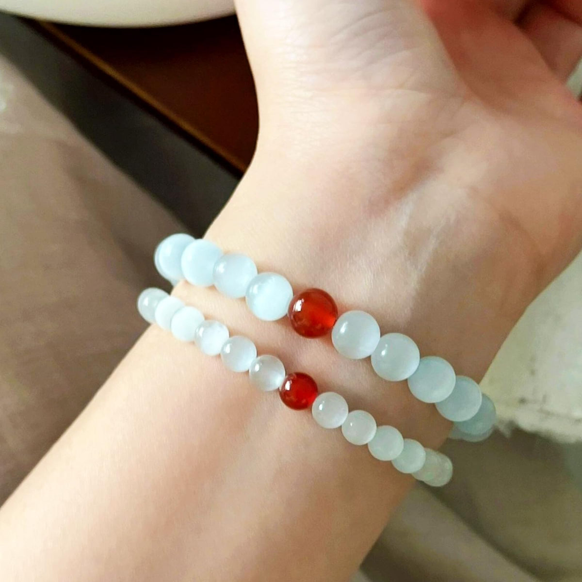 Cryhand White Jade Bracelets For Men Protection Healing Crystal Bracelet For Women Spiritual Charms Stretchy 8mm Beaded Lucky Handmade Anxiety Braceletss