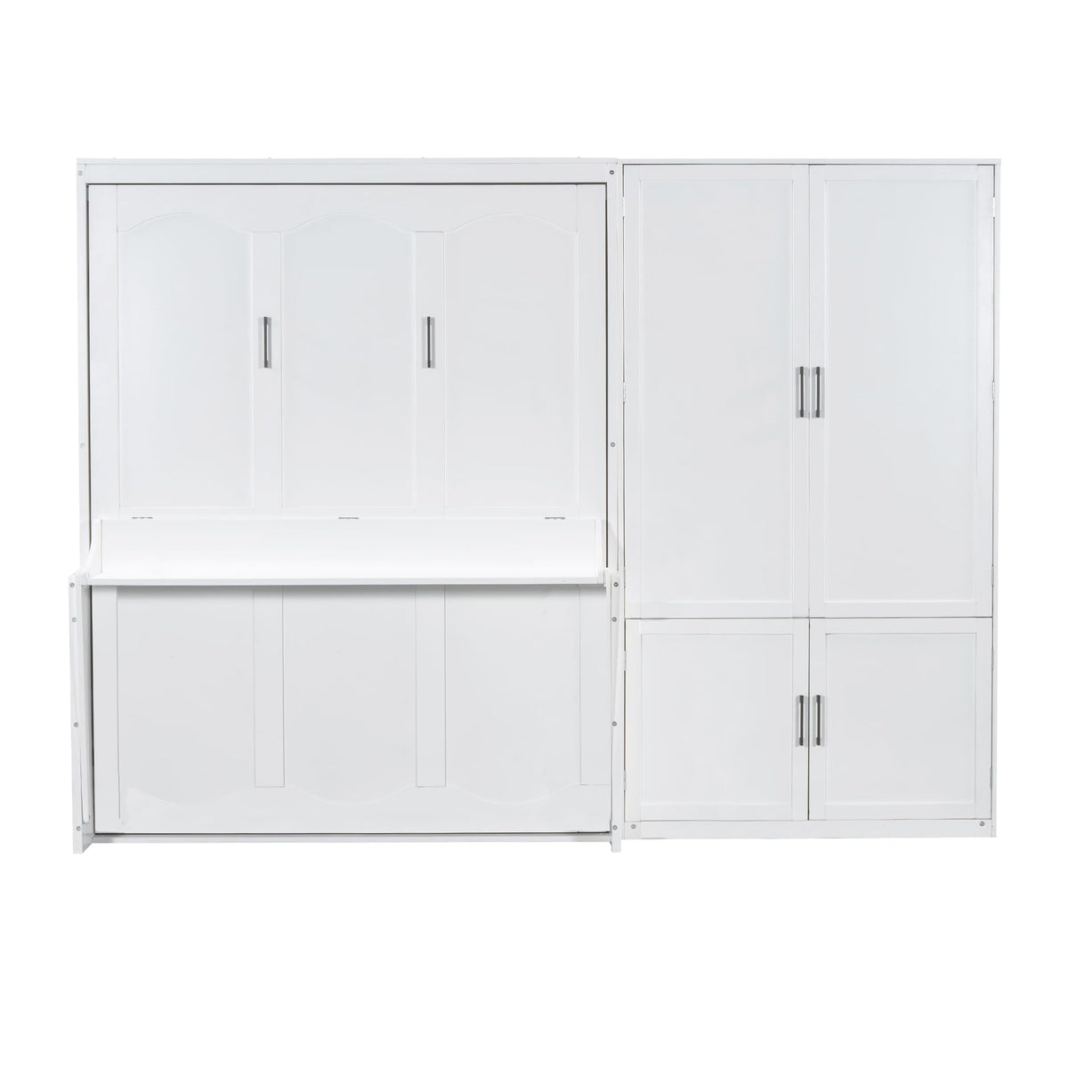 Merax Queen Size Murphy Bed Wall Bed with Closet and Wardrobe Storage for Bedroom,White