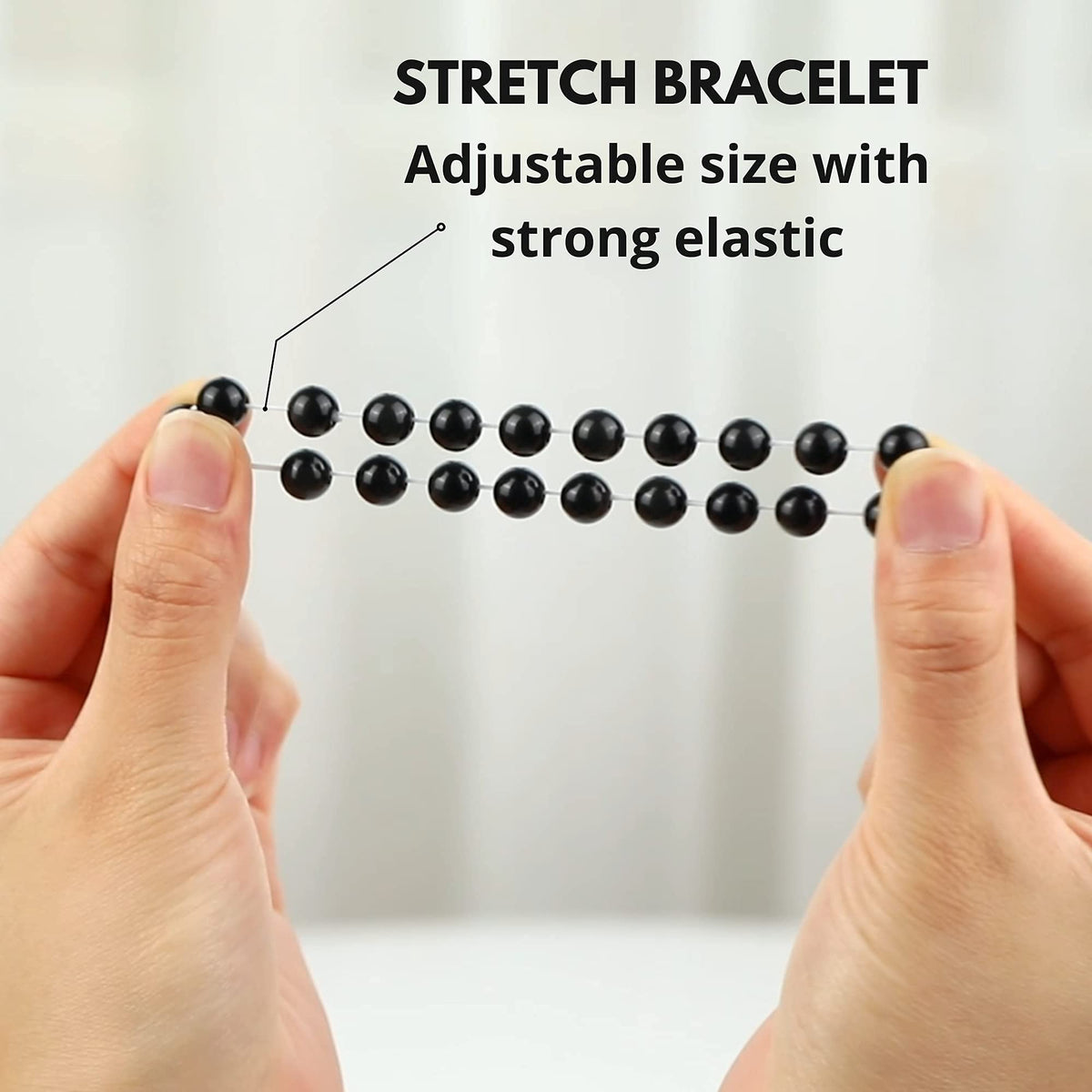 Crystal Vibe Black Obsidian Bracelet - Healing Crystal Bracelet for Spiritual Healing Positive Energy Stress Relief– 8mm Round Black Beaded Bracelets for Women Men - Elastic Adjustable Size