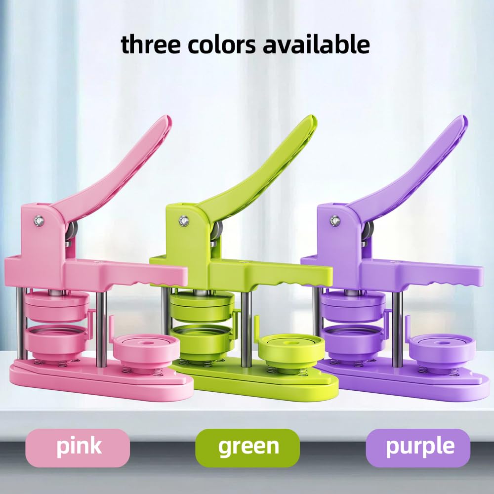 FreeingBAG Button Maker Machine 58mm - (3 Gen) Installation-Free (2.25in) DIY Badge Button Maker Press Machine Badge Punch Press with 100pcs Button Parts Pictures (Pink, 2.25 inch / 58mm)