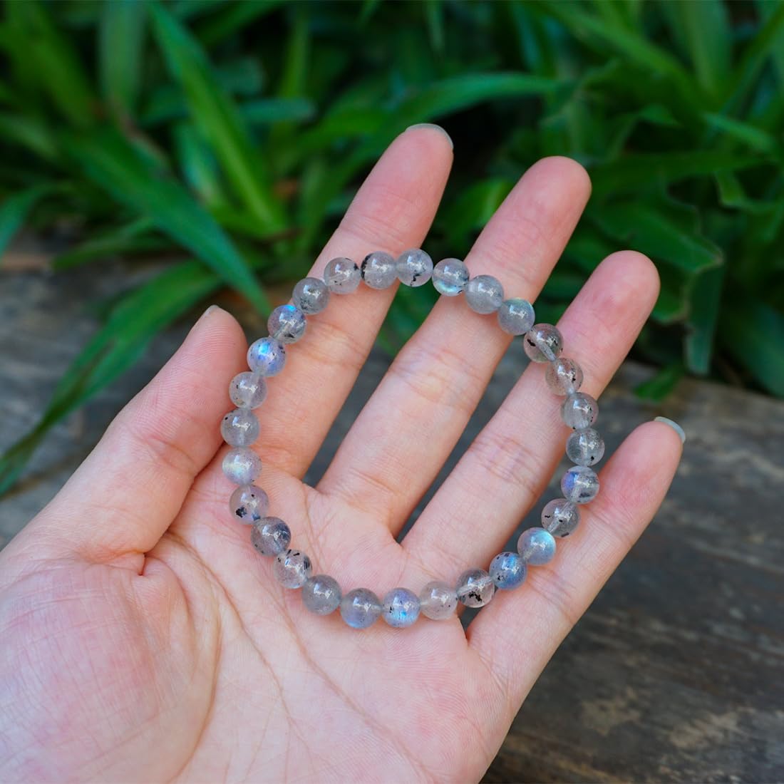 Natural Labradorite Crystal Bracelet 6mm | Crown Chakra Stone with Leather Pouch, Gift Box & Extra Beading Kit | Fits 6.5-7 inch Wrist