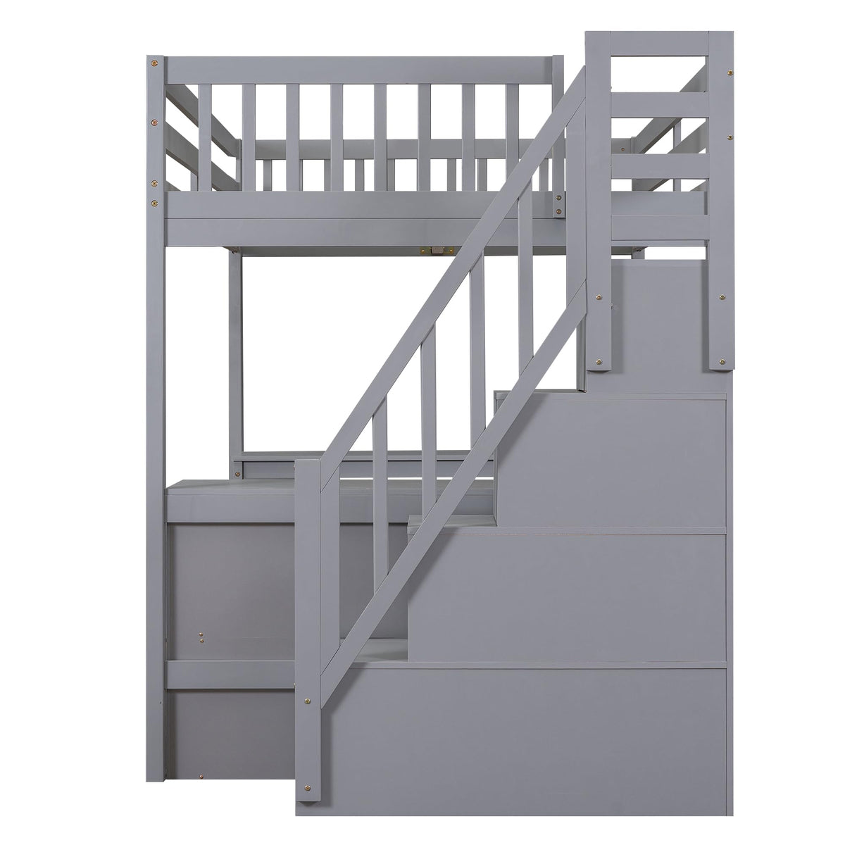 Ball & Cast Loft Bed Full Size with Built-in L-Shaped Desk and Three-Tier Storage Shelves,Wooden Bedframe w/Storager Staircase & Guardrails,Space Saving,Bedroom Furniture for Student Dorms,Gray