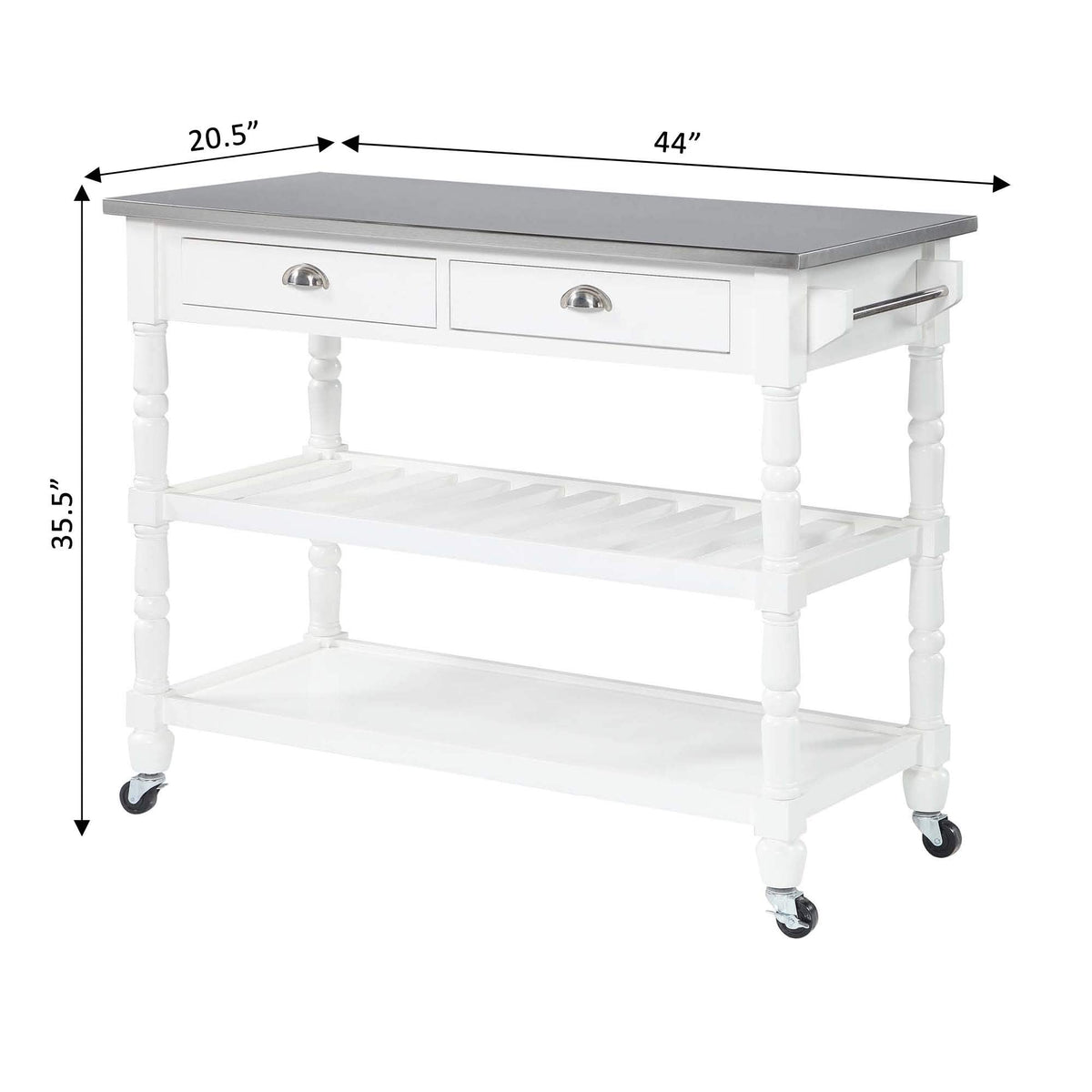 Convenience Concepts French Country 3-Tier Stainless Steel Kitchen Cart with Drawers, White