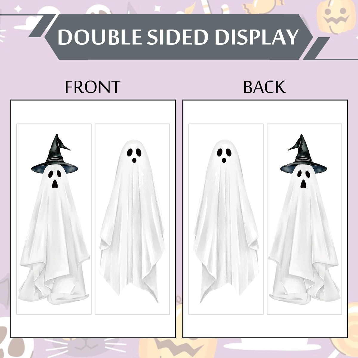 JarThenaAMCS Extra Large Halloween Window Clings Ghost Witch Hat Pumpkin Window Stickers Double-Sided Glass Decals for Home Classroom Office Party Decoration, 4 Sheets