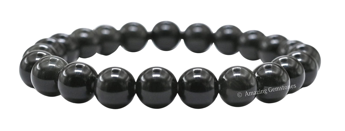 Amazing Gemstone Crystal Bracelet for Women Men's Gifts - Protection Healing Crystal Bracelet - 8mm Gemstone Beaded Stretchable Bracelet Pulseras Para Hombres Mujer Stocking Stuffers Mothers Day Gift (Silver Sheen Obsidian)