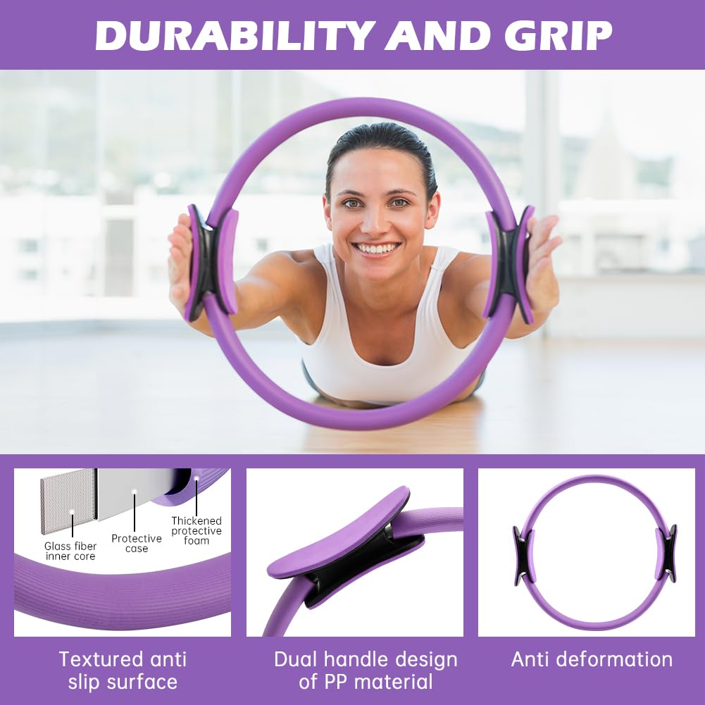 Yonderfume Pilates Essentials Kit for Women, 14 Pcs Home Workout Equipment with Pilates Circle Ball Ring Set Resistance Bands and Anti Slip Sock, Yoga Pilate Essentials Accessories(Color:Purple)