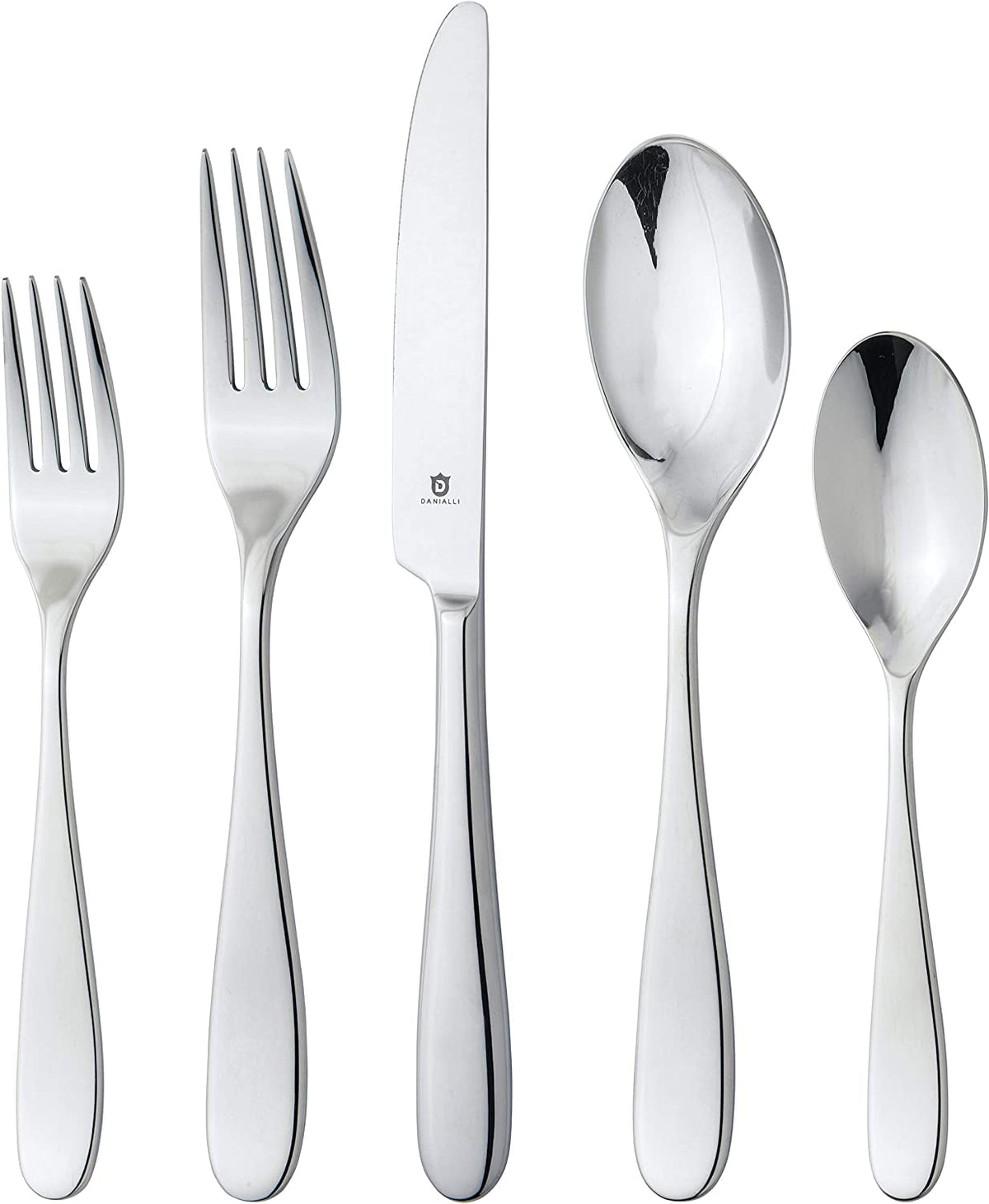 Danialli Silverware Set for 16 – 18/10 Stainless Steel Flatware, Mirror Finish, Dishwasher Safe, Durable and Elegant, Rust Resistant, Perfect for Entertaining (80-Piece Set, Fidenza)