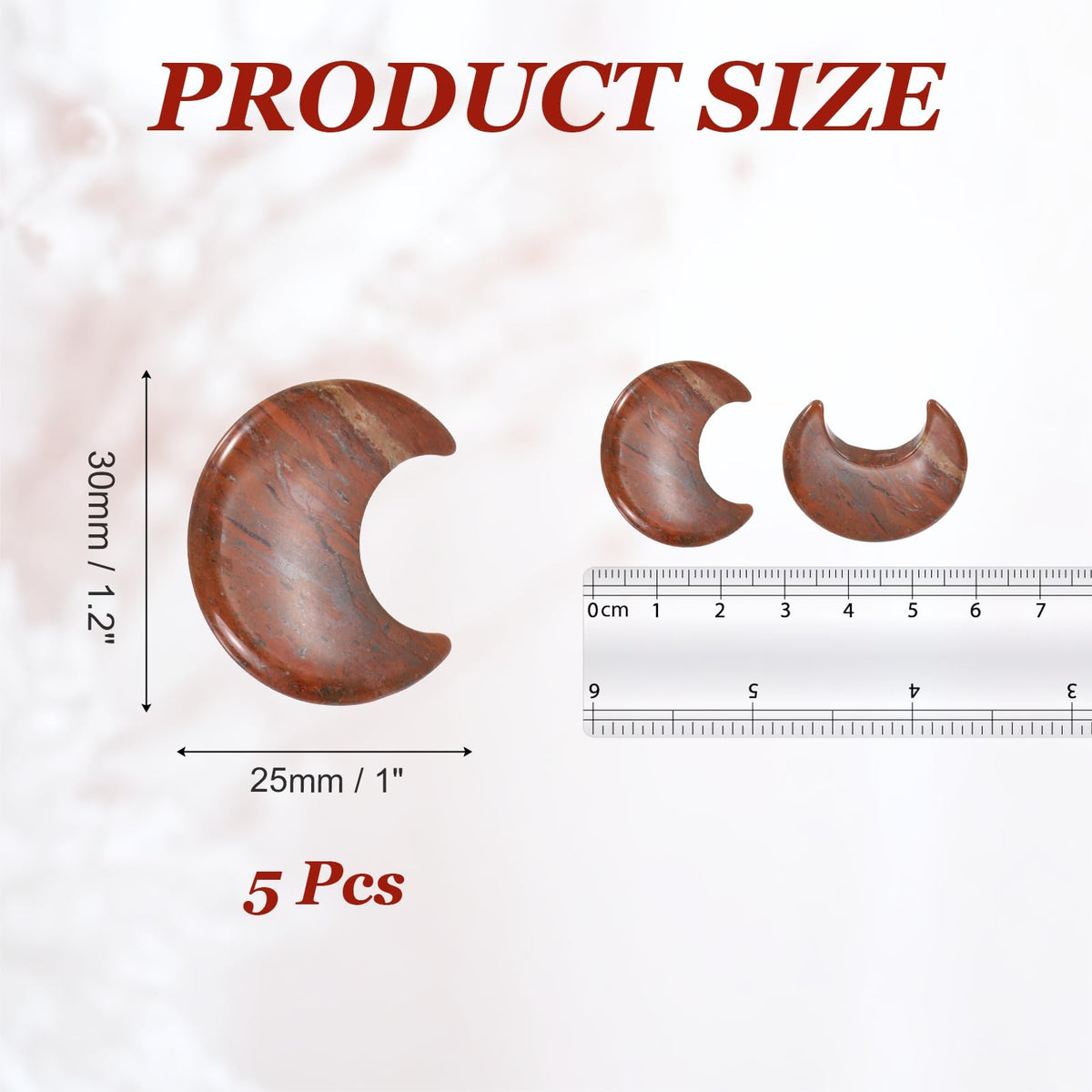 MECCANIXITY 5 Pcs Moon Crystal Worry Stone, 1.2 Inch Length Natural Red Jasper Moon Gemstone Bulk, Carved Pocket Stones for Meditation Balancing Pendant Decor