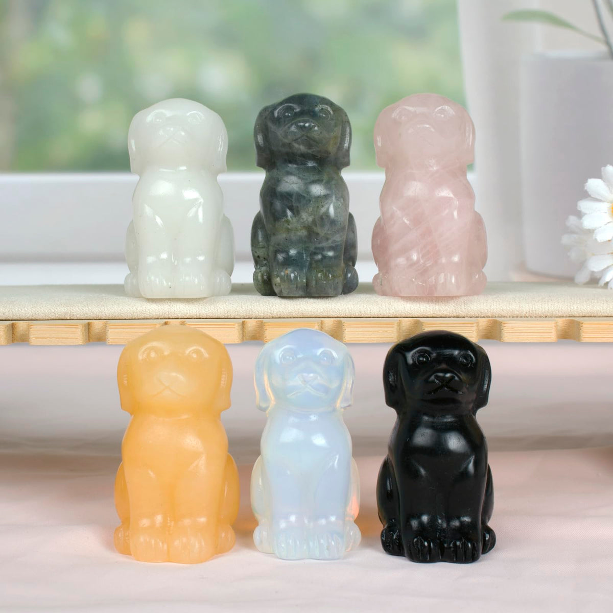 Ytbeoxk Hand-Carved Natural Labradorite Crystal Dog Sculpture for Spiritual Healing Energy Stone,Feng Shui Wealth Protection Figurine, Home,Office Desk Decor,Unique Gift for Pet Lovers,Birthday.