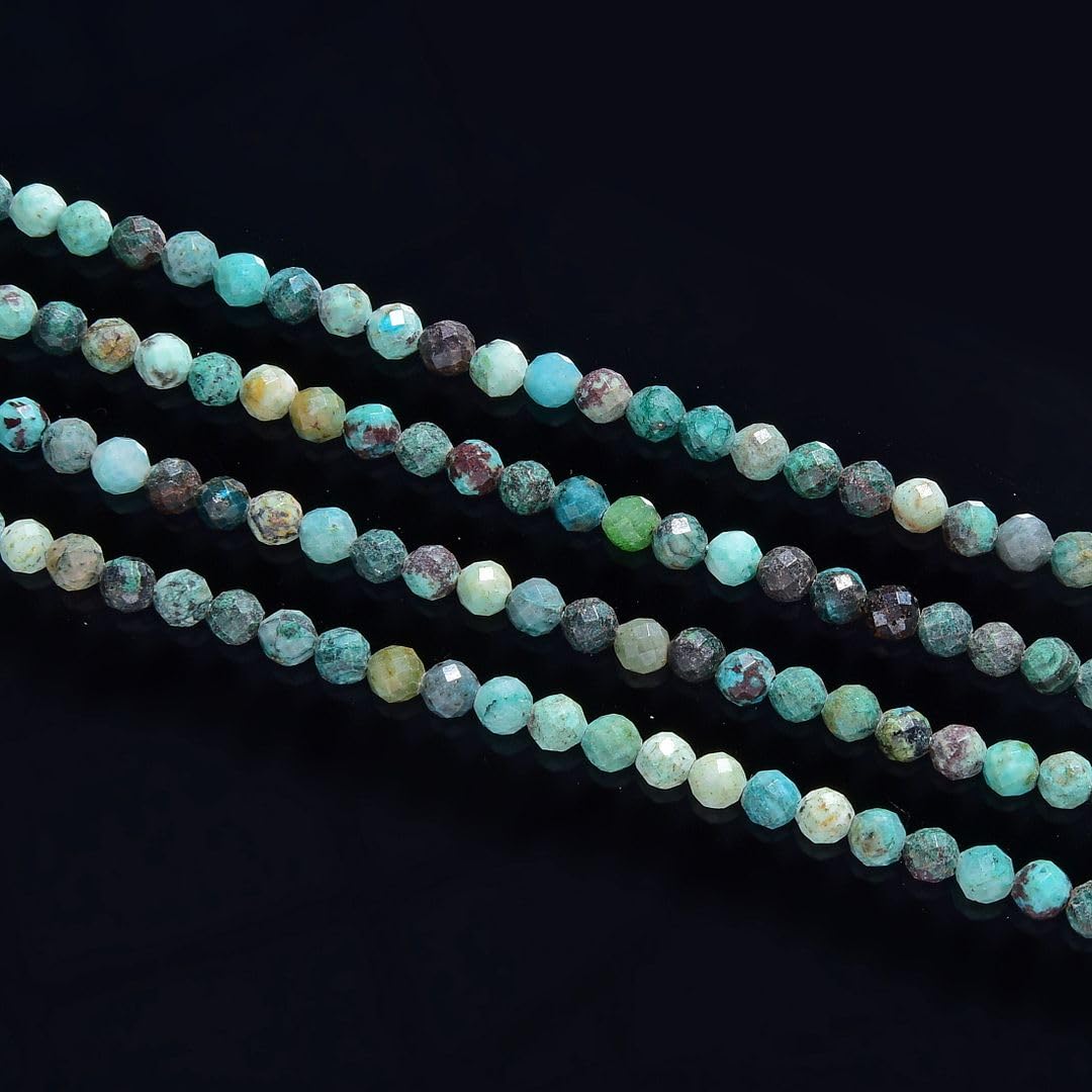 Adabele 30 Inch Natural Chrysocolla Healing Gemstone 4mm (0.16 Inch) Tiny Small Faceted Round Loose Beads Stone Spacer (180-200pcs) for Craft Jewelry Making GK4-16