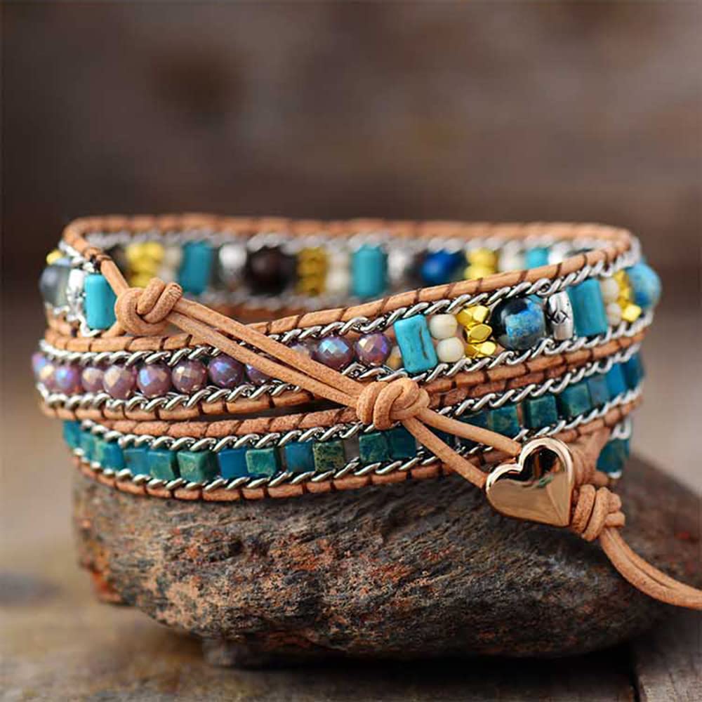 ZOSOJONA Women Wrap Bracelet Boho Natural Jasper Crystal Stone Beads Strand Bracelets (Purple)