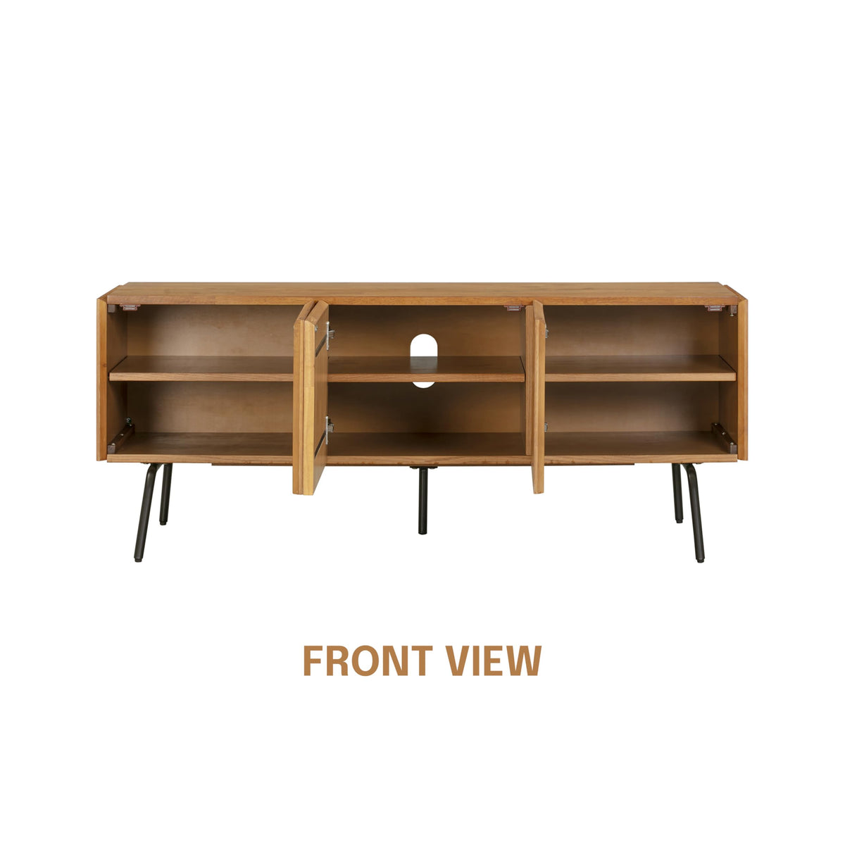 NTC Veil TV Stand with 3 Doors for TVs up to 60’’, Media Console with Vertical Groove Design and Metal Legs, Modern Entertainment Center for Living Room and Bedroom, Effortless Assembly, Teak Look