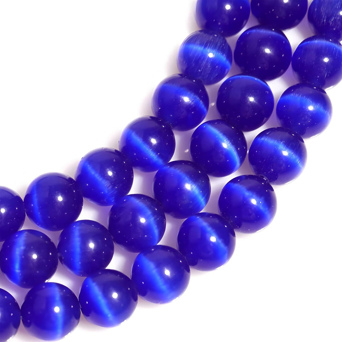 HAAMIIQII 45pcs 8mm Royal Blue Cat Eye Beads Round Loose Gemstone Beads for Jewelry Making Strand 15 Inch