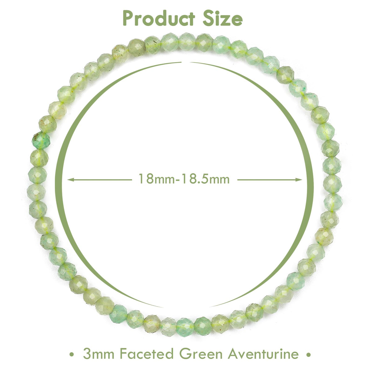 BONNY BOXX Natural Genuine Gemstone Faceted Round Beads Bracelets, 3mm Adjustable Stretchy Tiny Faceted Green Aventurine Bracelet, Healing Crystal Reiki Chakra Dainty Jewelry Fashion Gifts