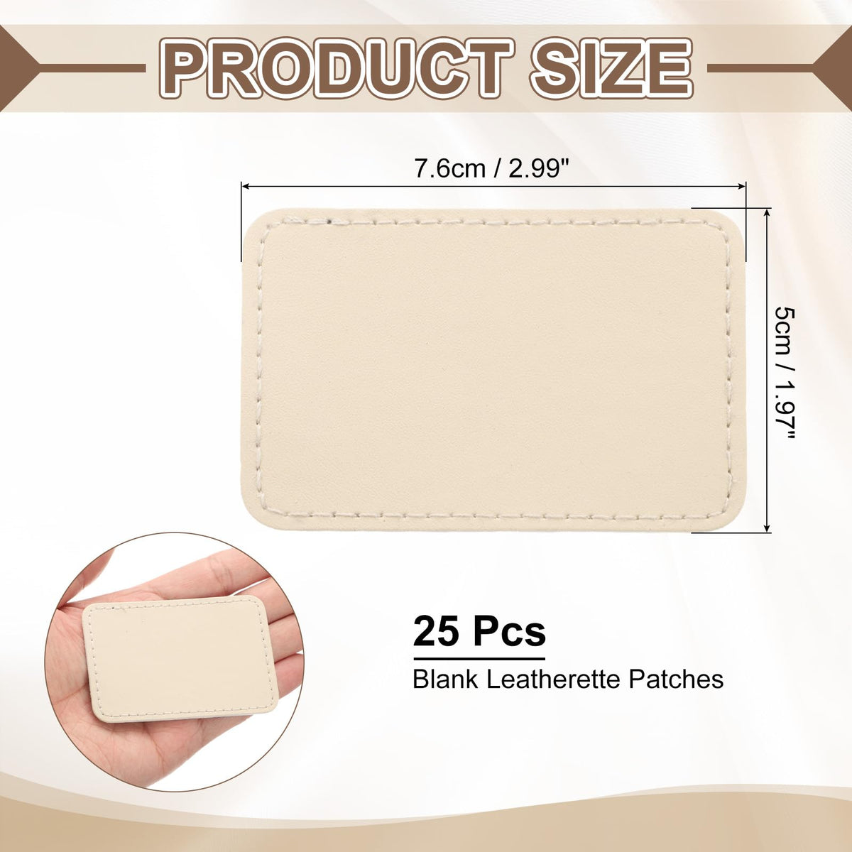 MECCANIXITY Blank Leatherette Patches, 3x2 Inch Rectangle Faux Leather Hat Patches with Adhesive Iron-on Heat Press Laserable Rustic for Hats DIY Fabric Repair Sew(Beige, Pack of 25)