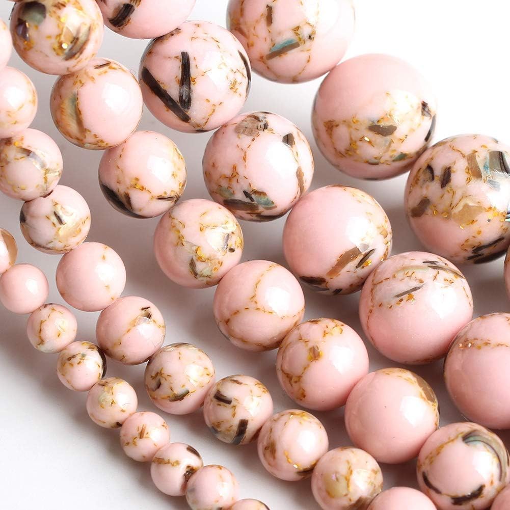 Yochus 60pcs White Shell Turquoise Beads，6mm Natural Stone Round Loose Beads for Jewelry Making Earring Necklace DIY Crafts