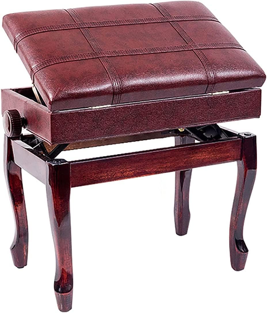 ZHOUYANB Piano Stool Dressing Table Height Adjustable Bench Genuine Leather Keyboard Padded Cushion Filling with High Resilience Sponge 55 X 34 47-57cm (Mahogany One Size)