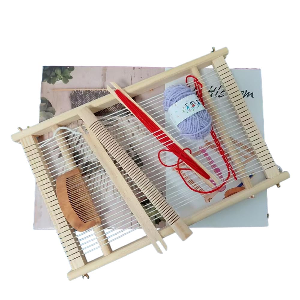 Wooden Craft Weaving Loom Kit, DIY Hand-Knitting Weaving Machine Tapestry Looms with Stick Bar, Large Weaving Frame to Handcraft Art for Beginners Experts, 10 by 15.7 Inch