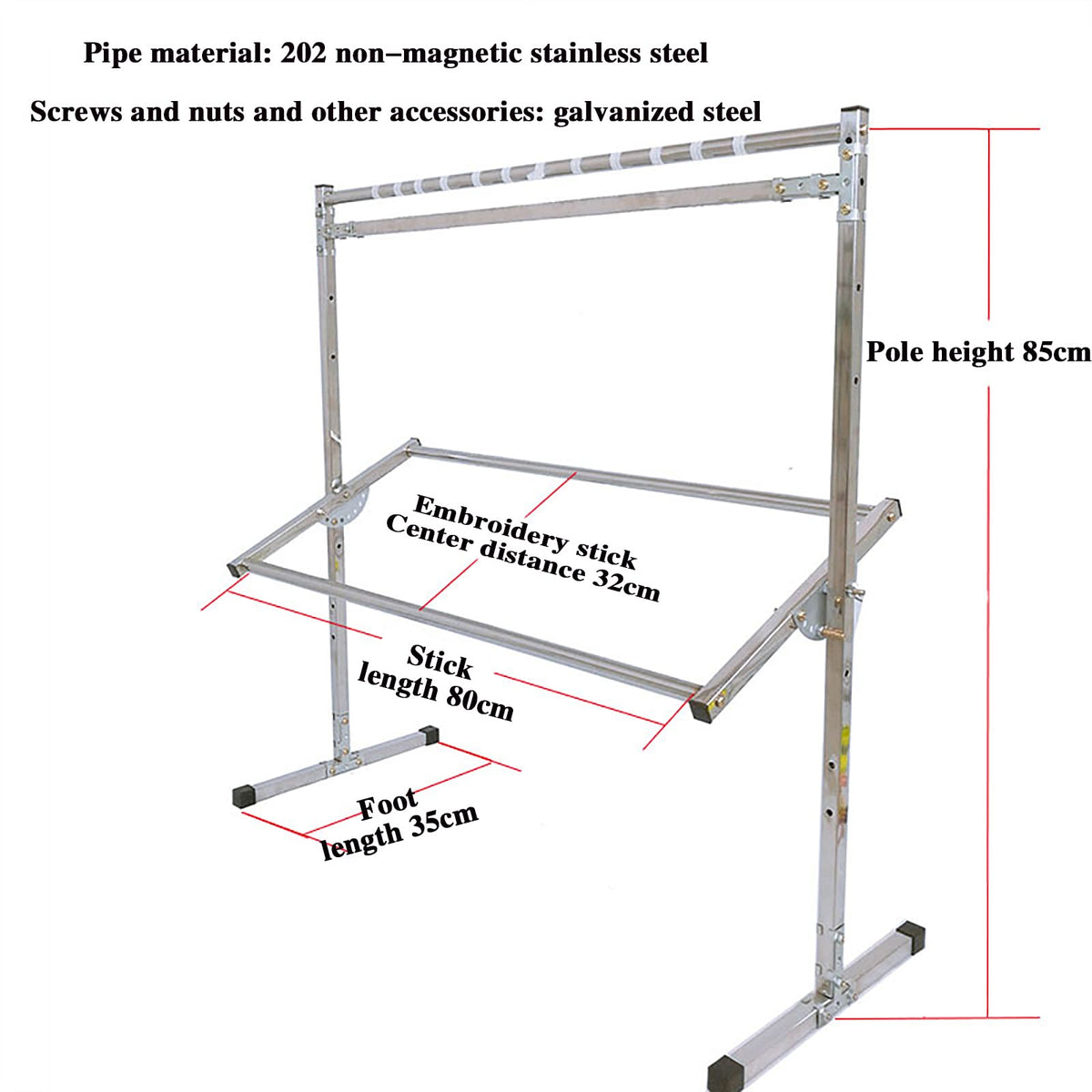 Embroidery Stand, Stainless Steel Needlework Floor Frame, Adjustable Cross Stitch Craft Stand, with 12 Hanging Wire Buckles, Standing Embroidery Lap Table, for Arts Crafts Sewing Needlework