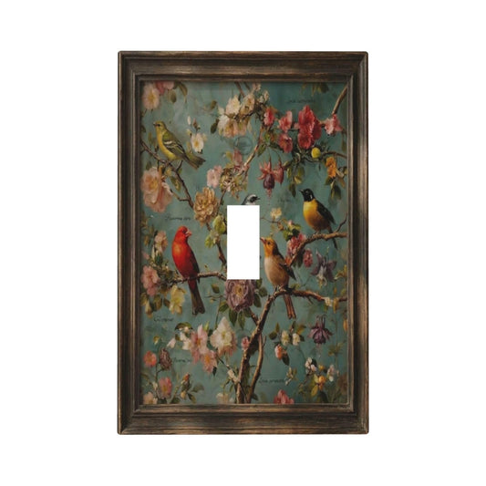 Decorative Art Light Switch Covers Cottage Vintage Bird 1 Gang Single Toggle Outlet Wall Plate Switchplate Electrical Faceplate for Home,BathRoom & Living Room Decor