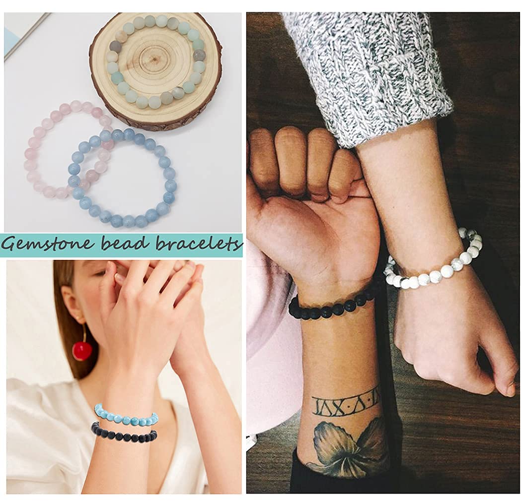 Jewdreamer 12Pcs Natural Stone Beaded Bracelets for Women Men Semi-Precious Gemstones Bracelets Crystal Beaded Bracelet Unisex Adjustable Stretch Bracelets 8MM