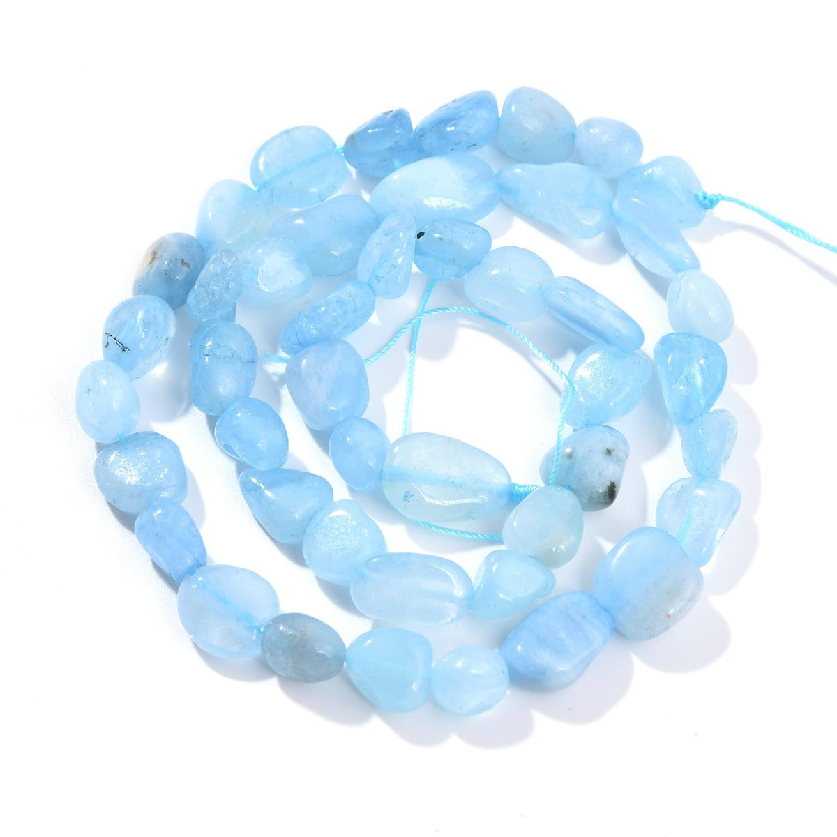 jodaying 6-8mm Natural Aquamarine Nuggets Oval Free Tumbled Pebble Semi Precious Gemstone Loose Stone Beads Approx 15.5 inch for DIY Jewelry Making