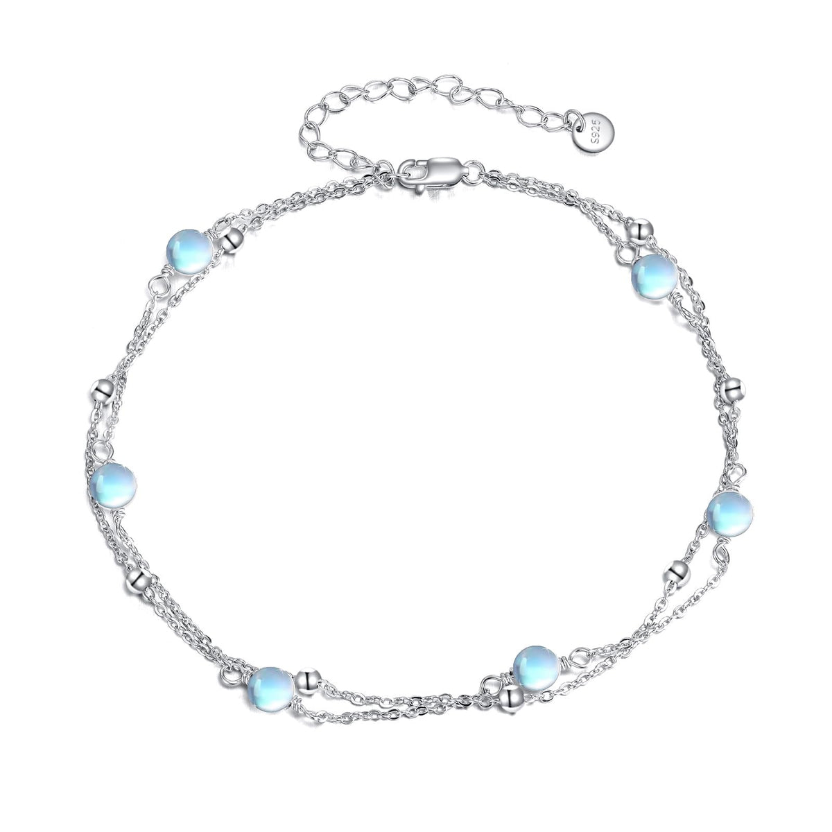 CRMAD Moonstone Bracelet for Women Sterling Silver Beach Jewelry Gift for Women (moonstone, bracelet 7+2'')