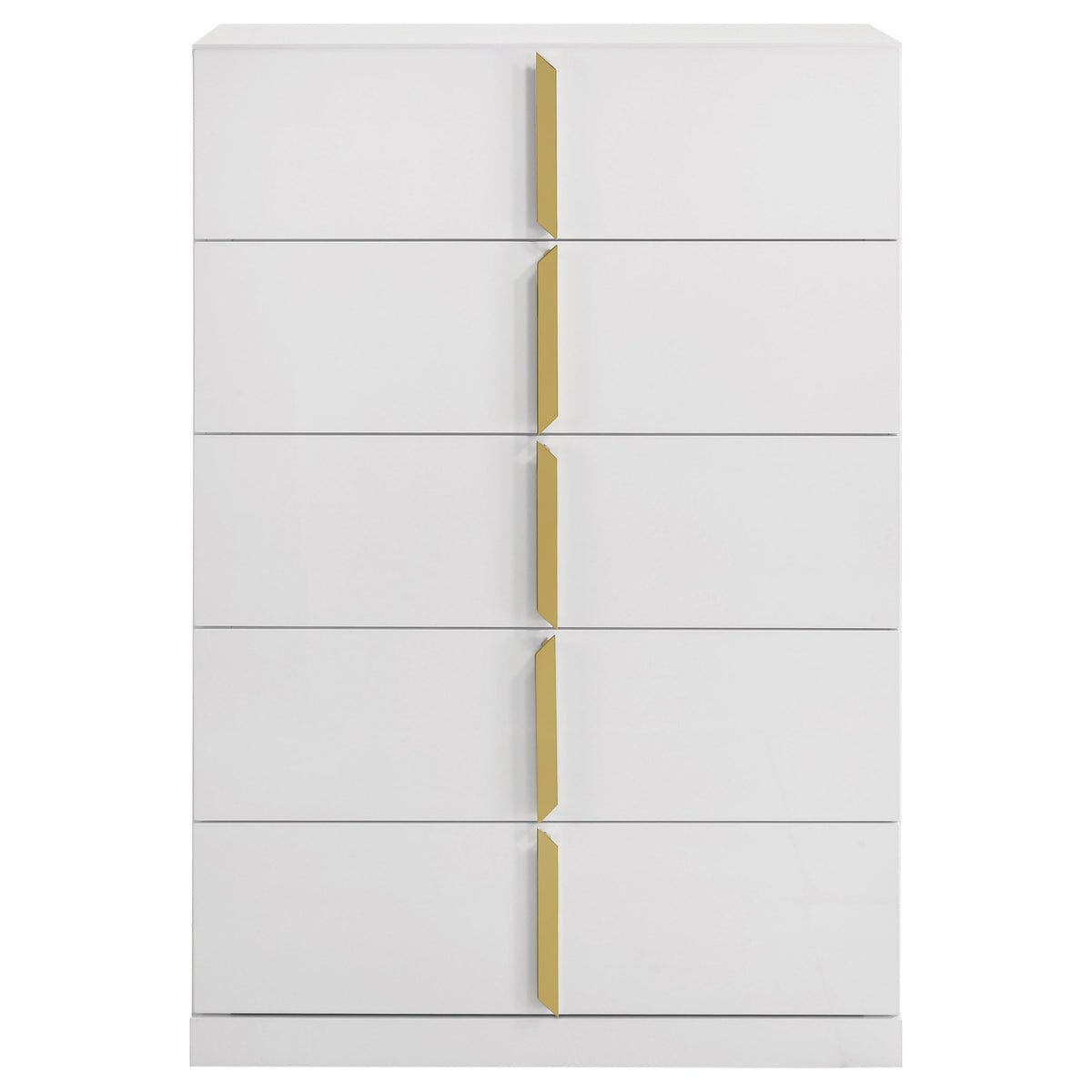Coaster Home Furnishings - INES - Wood - 5-Drawer Chest with Vertical Gold Pulls, English Dovetail Joinery and Contemporary Design - Bedroom - White High Gloss - 223095