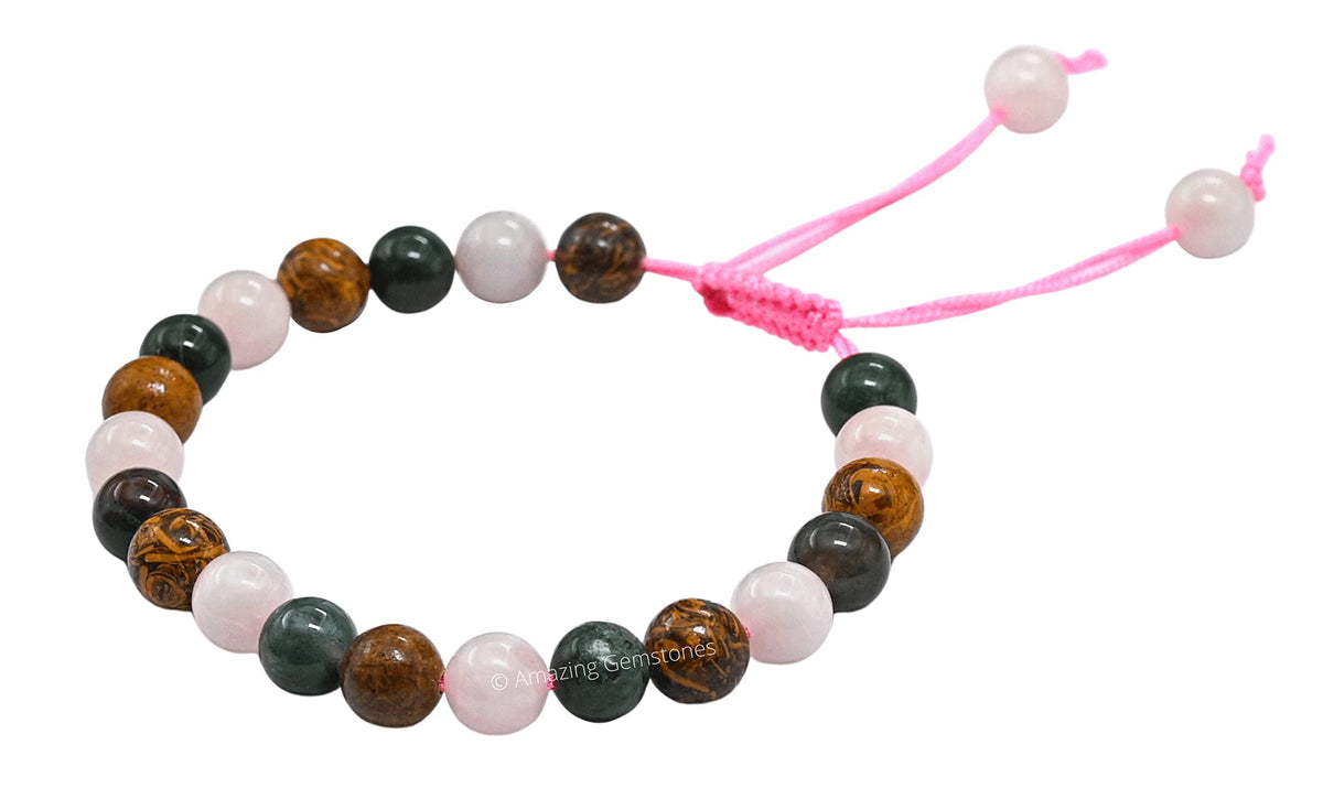 Amazing Gemstone Period Bracelets for Women - Bloodstone Mariyam Jasper Rose Quartz Bracelet Set for Healing Calming Anxiety Stress Relief Gifts (Adjustable) (Pleasant Period/Menstrual Support)