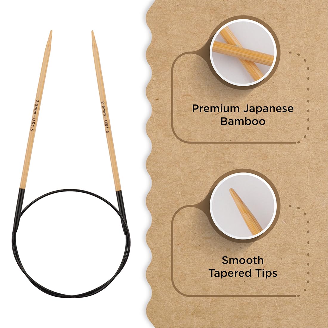 Knitter’s Pride Bamboo Luxe Fixed Circular Needles 40"" (100cm) – US Size 1.5 (2.5mm)