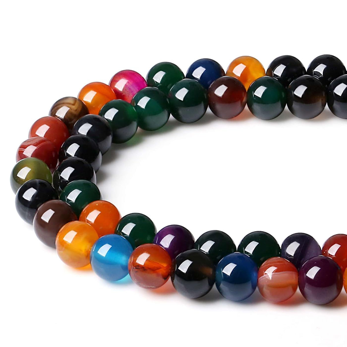 LAIDANLA Colorful Agate 8mm Natural Stone Beads Round Loose Gemstone Stone Beads for DIY Bracelet Necklace Earrings Jewelry Making Polishing Genuine Real Beading Crystal 96PCS 2 Strand 32"