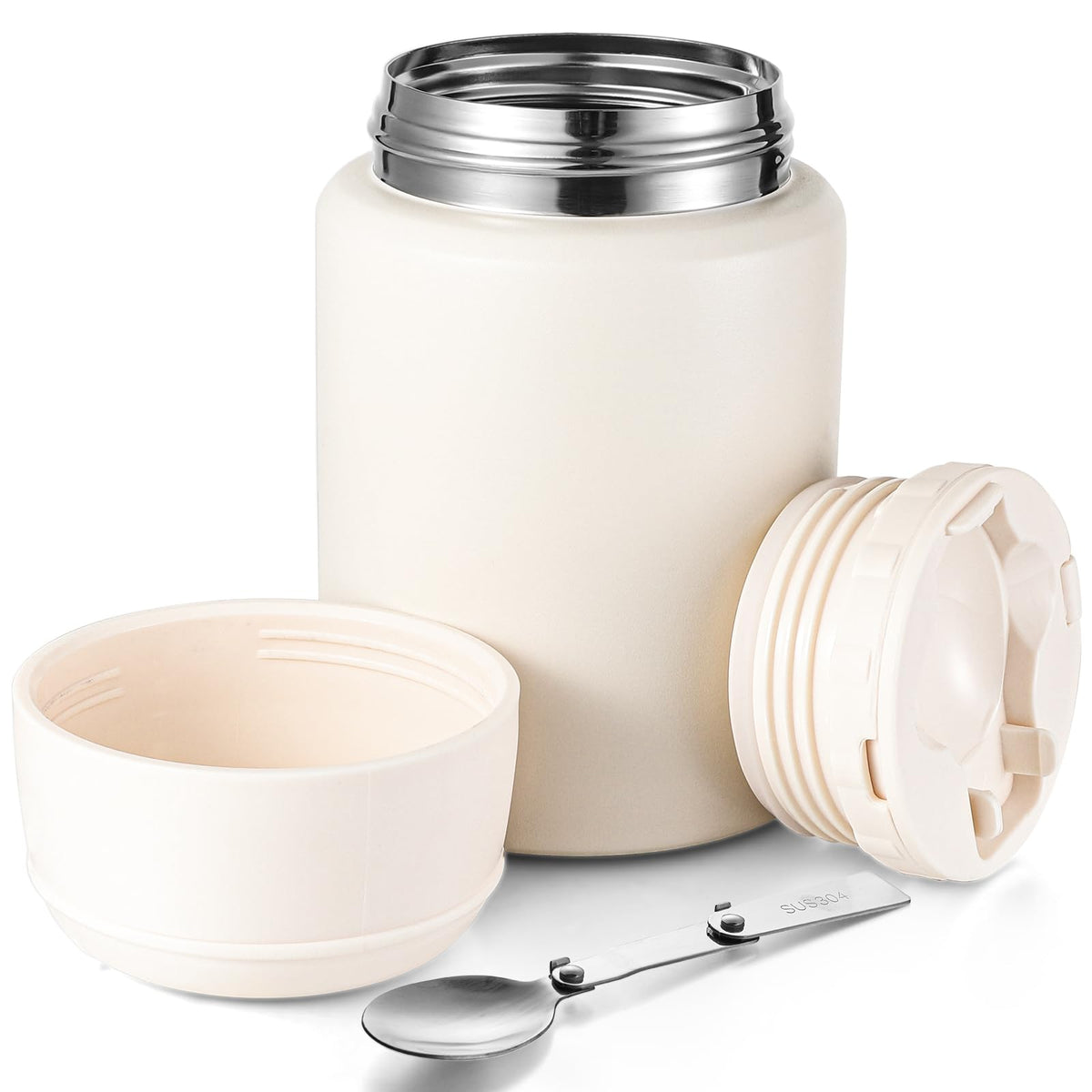 zeeooil Insulated Food Jar 17oz Thermos for Hot Food Stainless Steel Lunch Container with Spoon Leakproof Soup Thermo for Travel (White)