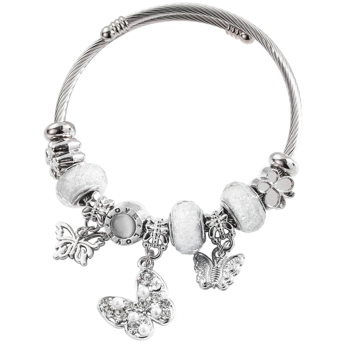 QMWKVNC Charm Bracelets for Girls,Exquisite Cute Cartoon Friendship Silver Bracelets Stainless Steel Bangle, Girls Jewelry Suitable for Holiday Gifts and Birthday Gifts (Bracelets-C)