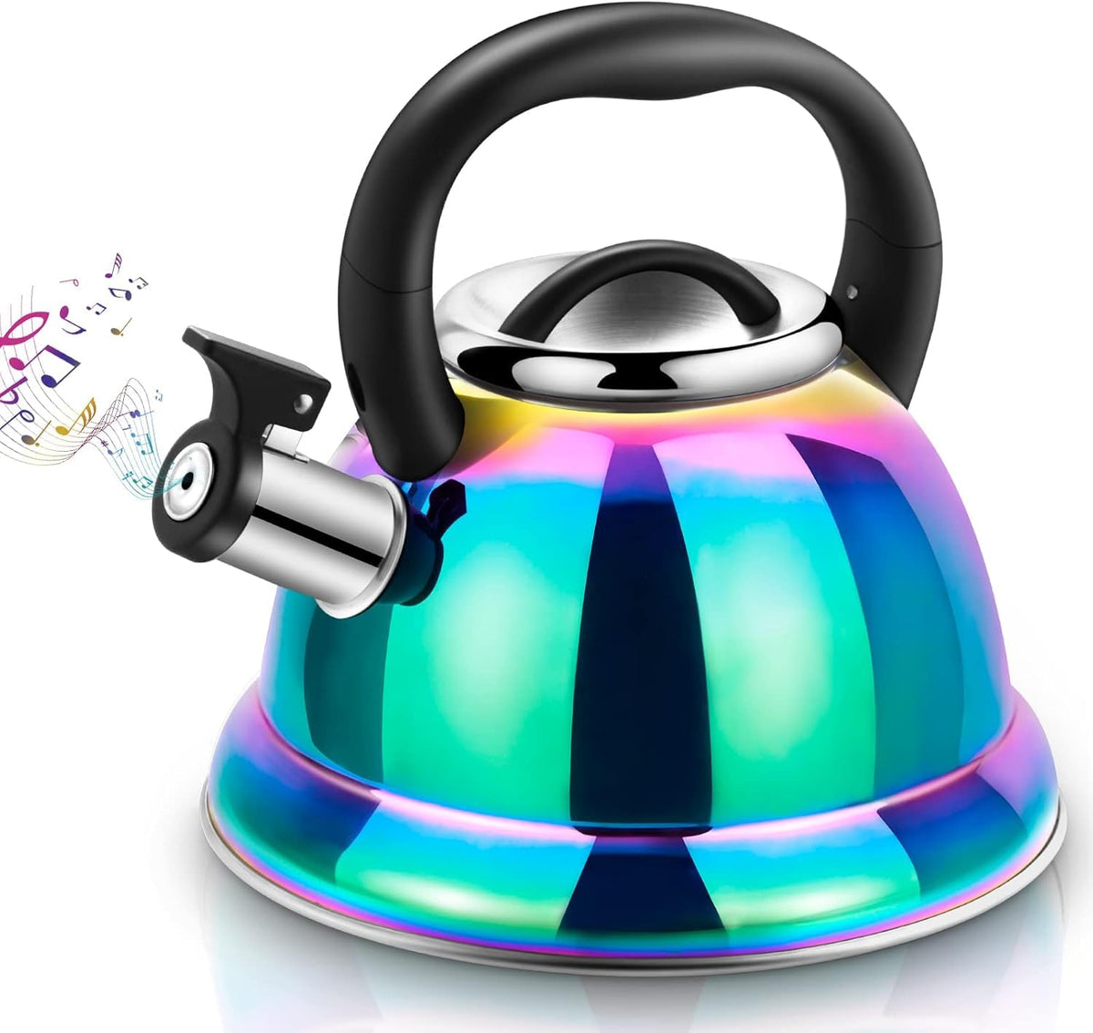 Weftnom Tea Kettle, Kettle 3.7QT, Tea Pot Whistling 316 Stainless Steel, Tea Kettle Stovetop with Cool Folding Handle, Kettle Teapot Rainbow Induction for Boiling Water, Mirror Finish
