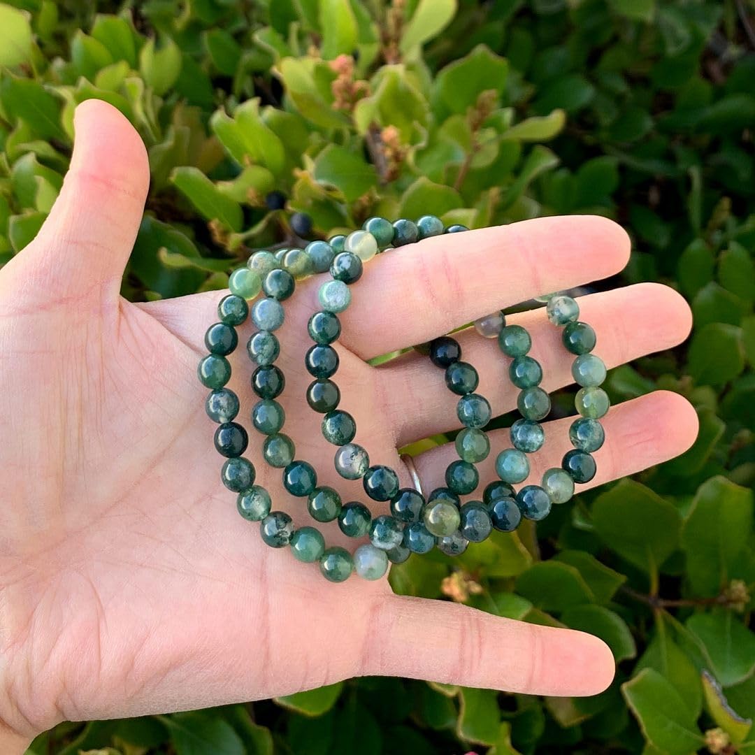 Adabele Real Natural Moss Agate Gemstone Beaded Bracelet 7.5 Inch Stretch Chakra Healing Crystal Stone Jewelry Women Mom Gift GB6-B25