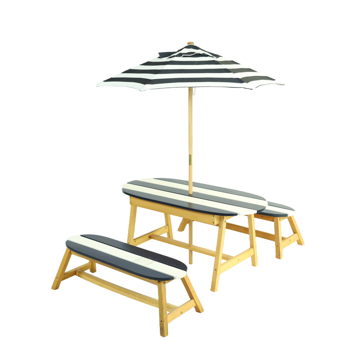 Gecheer Naturally Playful Kids Picnic Table with Umbrella – Indoor/Outdoor Wooden Table Set for 4 Children, Dark Blue, Round Corner Safety Design