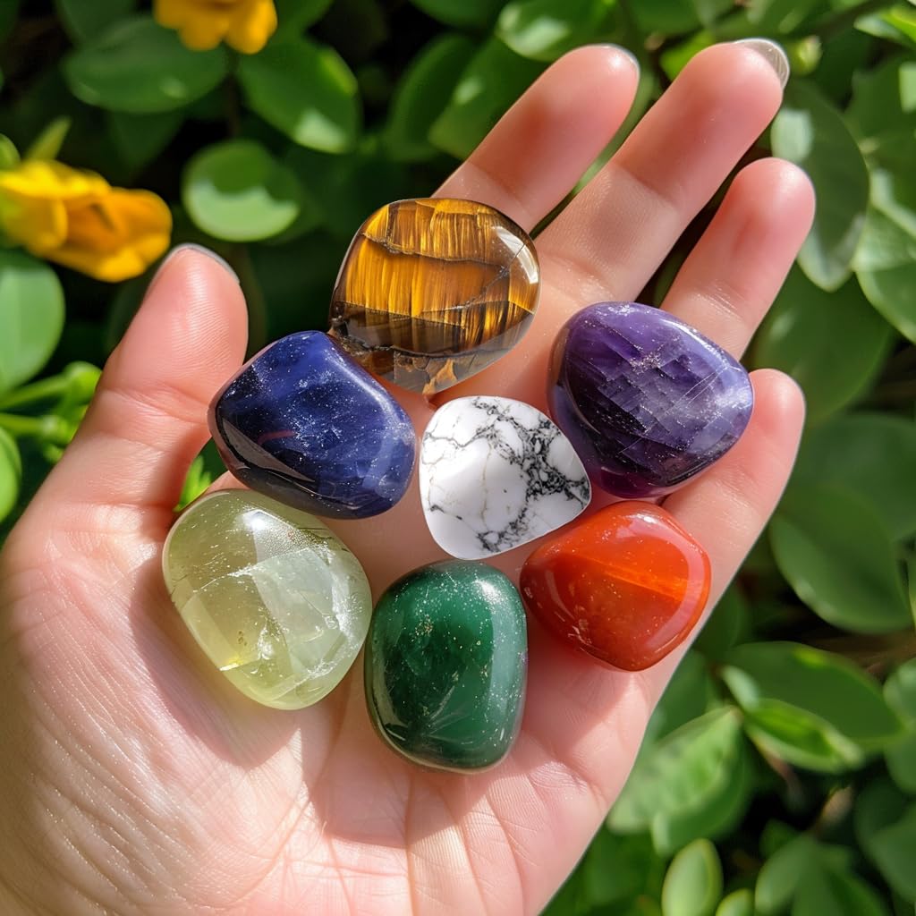 SigMntun Polished 7 Pcs Chakra Healing Stone Rocks Set – 0.8" Natural Tumbled Gemstones, Large Palm-Sized Pocket Stones, Crystal Collection for Reiki, Meditation, Crafts and Home Decor