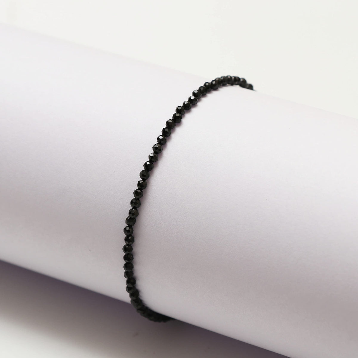 Gempires Black Spinel Dainty Bracelet for Women | Handmade 2.5 mm Faceted Beads | Minimal Stacking Jewelry | Adjustable Lightweight Fit | August Birthstone Gift