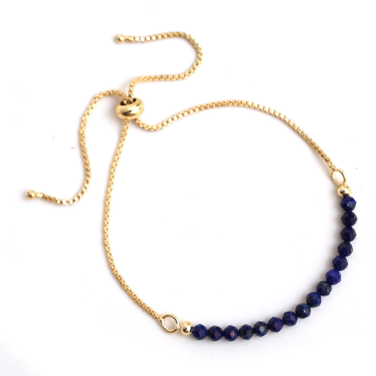 Gempires Birthstone Beaded Bracelet, Lapis Lazuli Bracelets, September Birthstone Jewelry, Bolo Bracelet, Gift for Her, 14k Gold Plated Chain (6-9 Inch Adjustable Length)