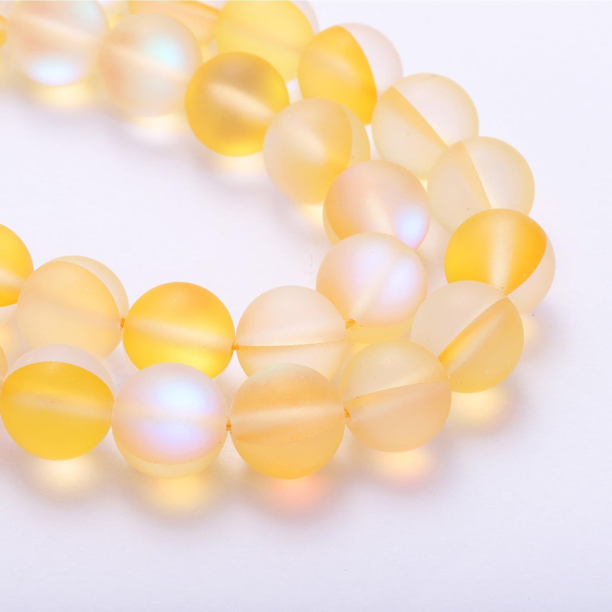 uxcell Matte Crystal Glass Beads 8mm Synthetic Frosted Shining Semi-Precious Round Loose Beads Synthetic Moonstone for Jewelry Making DIY Bracelet, Yellow