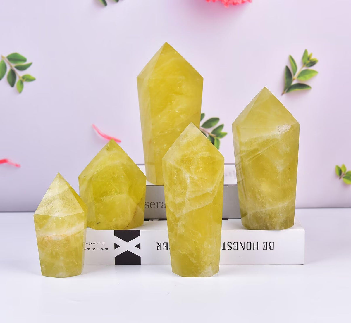 VIZYTOU Lemon Quartz Stone Tower Obelisk Large Healing Crystal Rock Point Wand Reiki Healing Meditation Stone 0.6-1.1 LBS