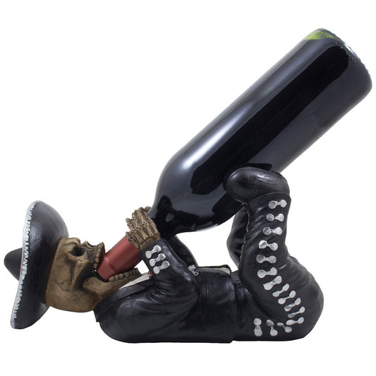 Dia de Los Muertos Mariachi Skeleton Wine Bottle Holder with Decorative Display Stand Holder for Day of The Dead Mexican Festival Decor or Halloween Party Bar Decorations or Gothic Gifts