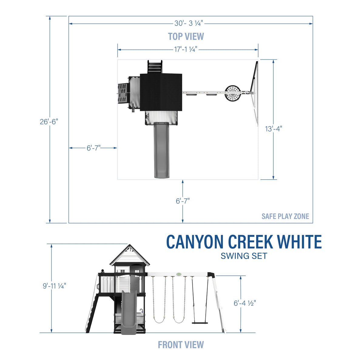 Backyard Discovery Canyon Creek White Cedar Wood Swing Set with Wave Slide, Clubhouse, Play Kitchen, Picnic Area, Belt Swings, Web Swing, Rock Wall, Balconies, Playhouse, Step Ladder, Outdoor Playset
