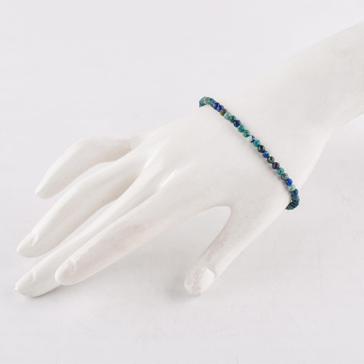 Natural Azurite Gemstone Micro Beads Dainty Bracelet Jewelry for Women, Chakra Energy Crystals, 14k Gold Plated Chain 8 inch Adjustable