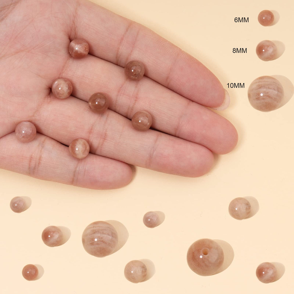 60pcs 6mm Natural Sunstone Beads Gemstone Beads Energy Healing Crystal Round Loose Stone Beads for Jewelry Making, DIY Bracelets Necklaces