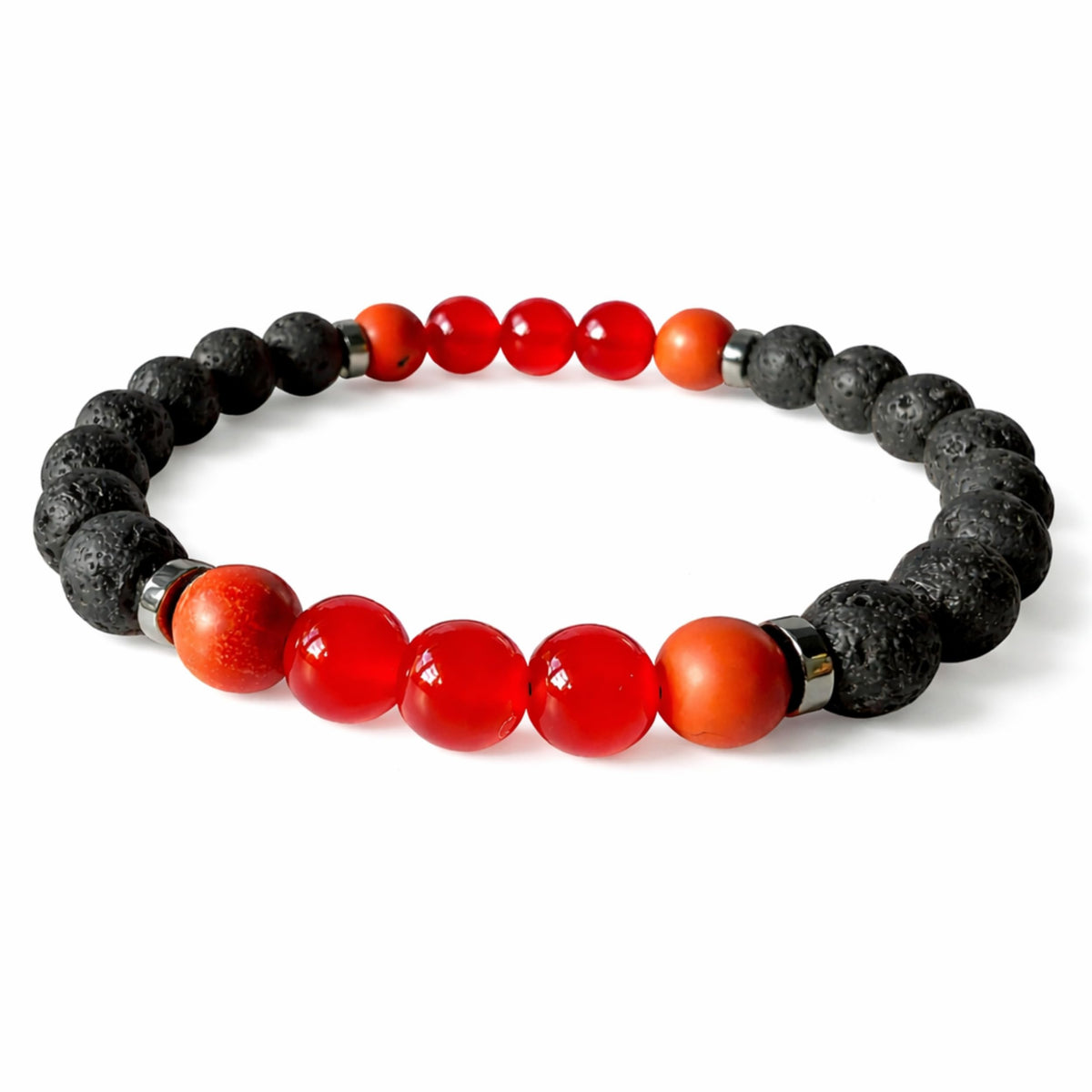 TEJO Natural Stone Beaded Bracelet – Handmade Energy Healing Bracelet for Men & Women, Yoga Chakra Jewelry Gift (Black & Red Natural Stone Bracelet – for Men, 8 inches)