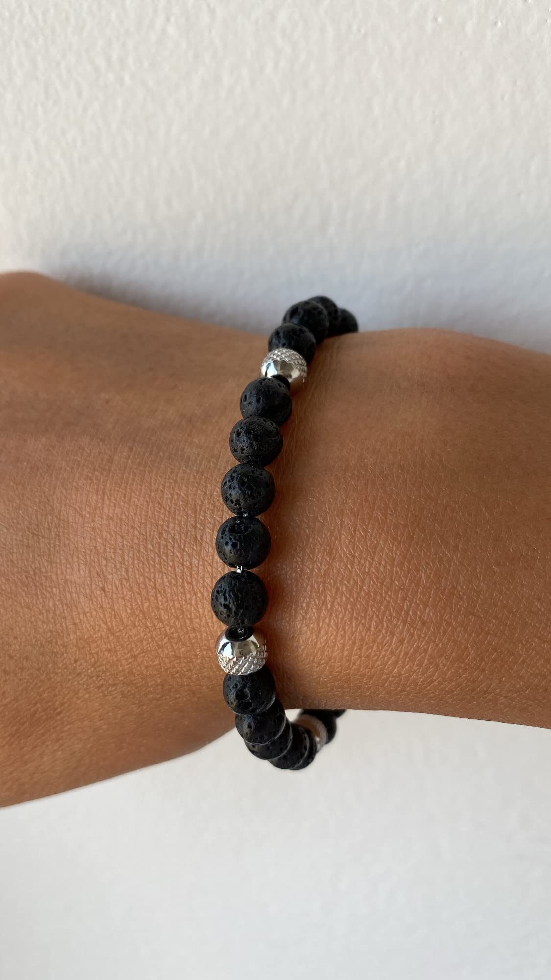 10:10 Lava Stone Bracelet for Men & Women – Natural Beaded Gemstones, Stainless Steel, Adjustable Stretch – Handmade in Italy