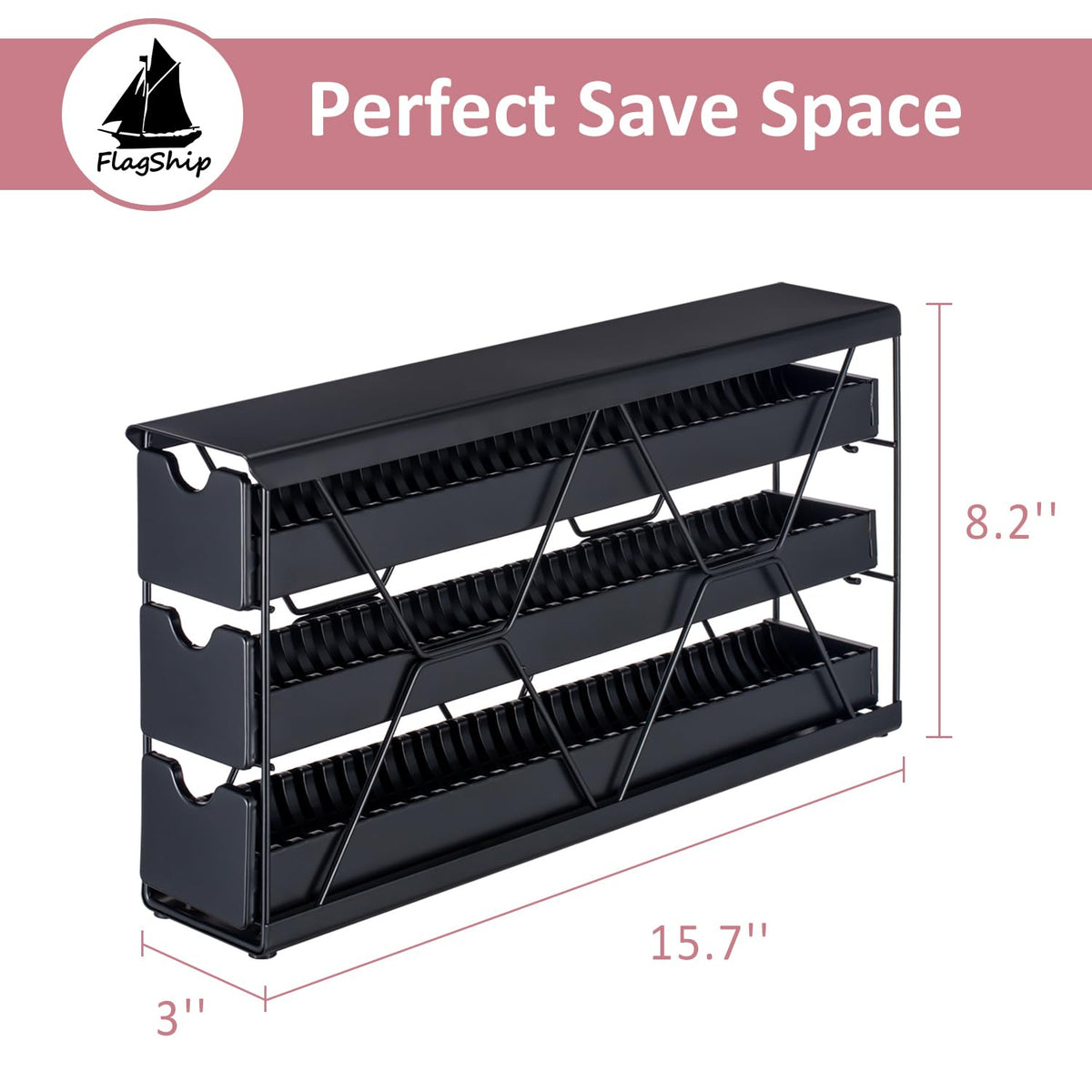 FlagShip 3-Tier Nespresso Pod Holder & Vertuo Coffee Capsule Organizer - Black Metal Space-Saving Storage Holds 30+ Pods Fits All Size Vertuo Pod