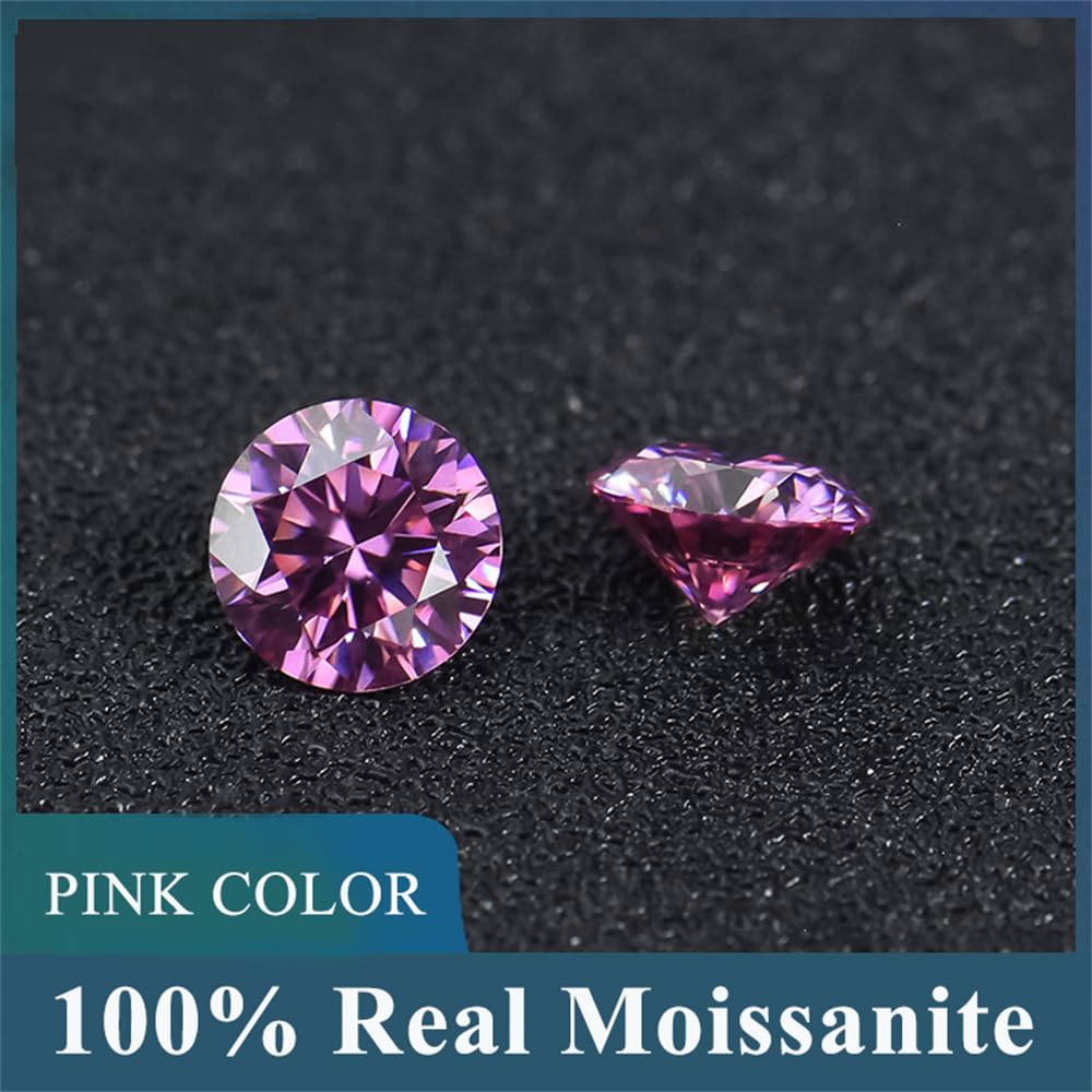 4-10mm Loose Moissanite Stone Garnet Pink Color Various 4 Colors Moissanites Gesmtone 0.3-4ct VVS1 Clarity Gems (Dark Pink, 6.5mm 1ct)