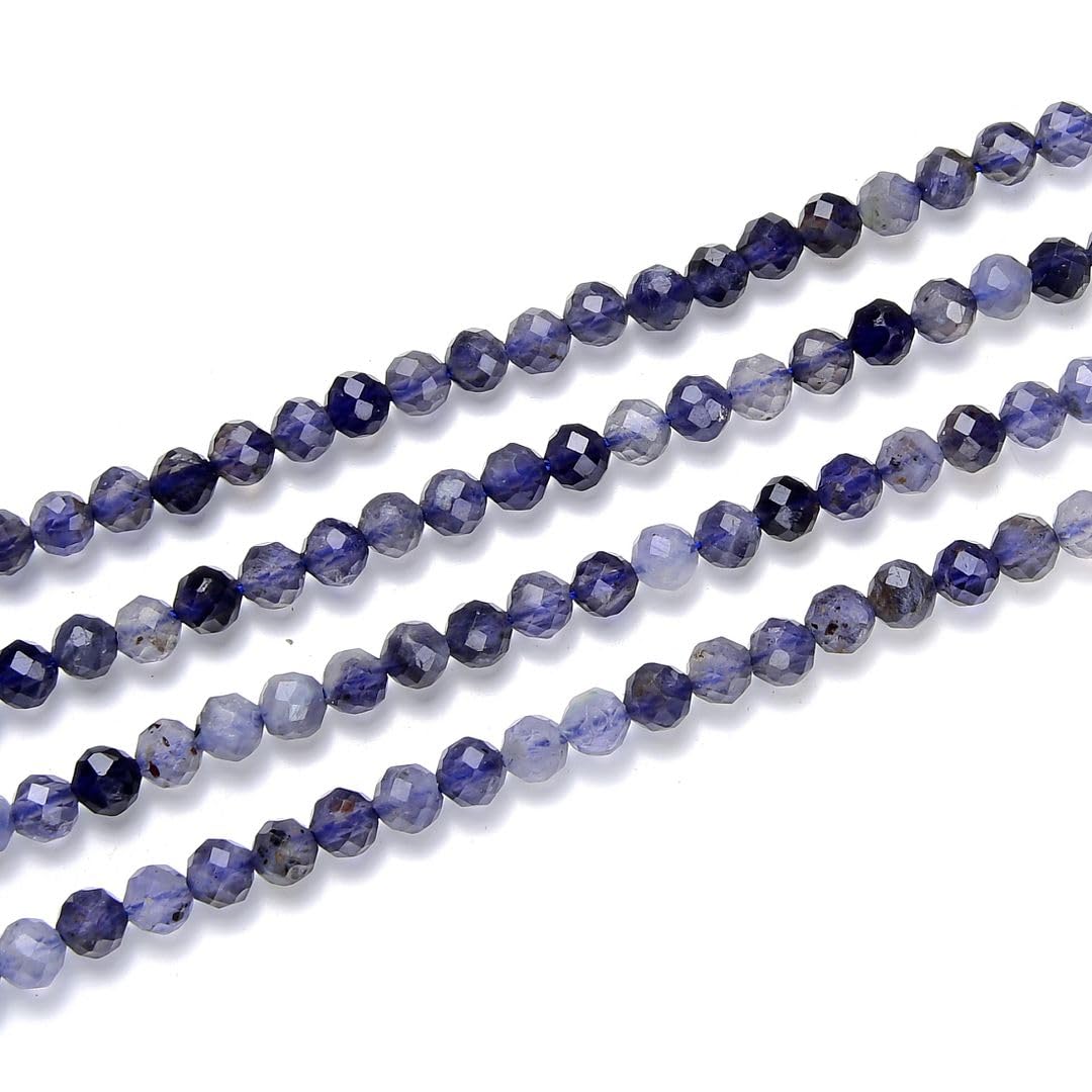 Adabele 15 Inch Natural Iolite Dichroite Healing Gemstone 4mm (0.16 Inch) Tiny Small Faceted Round Loose Beads Stone Spacer (85-95pcs) for Craft Jewelry Making GK4-20